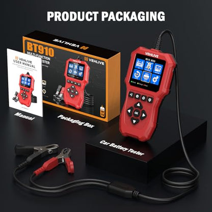 Car Battery Tester 6V 12V with Lithium Battery Testing, VEHLIVE BT910 5-3000CCA Battery Load Tester, Automotive Alternator Tester Charging Cranking System Tester for Car Truck Motorcycle SUV ATV Boat - color: China Red