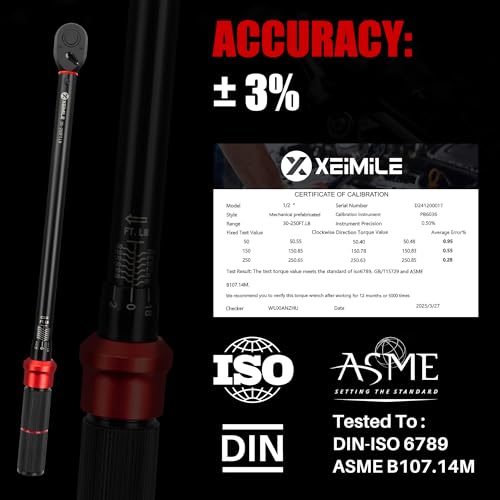 1/2-Inch Drive Click Torque Wrench-30-250Ft.Lb for Car Truck Repair | Adjustable Inch Pound Wrench (40-339Nm), Dual Range 72T Dual-Direction, 3% Precision for Motorcycle Heavy Equipment Farm DIY - size: 1/2"DR. 30-250 Ft-Lb