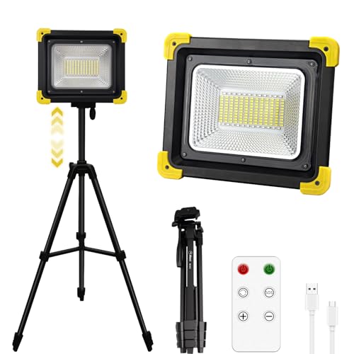 12000mAh Rechargeable LED Work Light with Stand,Magnetic Base & Remote | Battery Powered,Portable Flood Light,Cordless with Hanging Hook, Outdoor Light Stand,for Workshop,Camping,Garage,Construction - size: work light+Tripod
