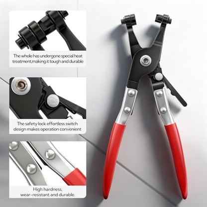 4Pcs Hose Clamp Pliers Set, CV Boot Clamp Pliers, C Clip Pliers with 10psc Hose Clamps and Gloves