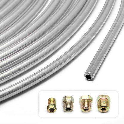 25Ft of 3/16 Zinc Plated Copper Brake Line Kit - Includes 16 Inverted Flare Fittings - Universal Copper Coil Brake Line Repair Kit for Car,Home,Industrial (Silver) - color: Silver
