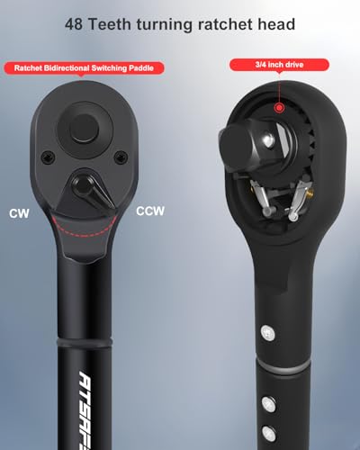Atsafepro 3/4 Torque Wrench 100-850 Ft-Lb -±3% Accuracy, 47.3" Long Handle, 48-Tooth Reversible Ratchet, Cr-V Steel, Dual Scale,3/4" Drive Click Heavy Duty Torque Wrench for Industrial, Truck, Turbine - style: 3/4" 100-850 FT.LB Torque Wrench