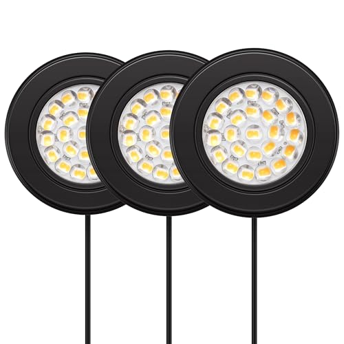 GETINLIGHT 2.5" Wide 3000K Dimmable LED Puck Lights Kit, Plug-in Installation with Recessed or Surface Mounted, Black Finish Over Metal Construction, Set of 3, IN-0113-3-BK - color: Black