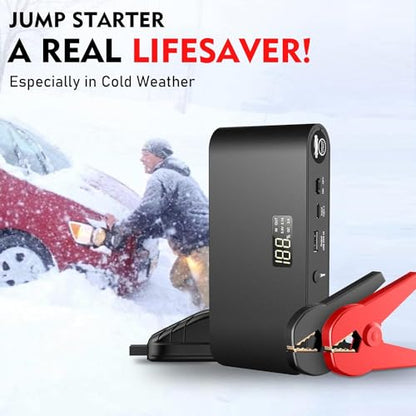 BOOKOO Car Battery Jump Starter 4000A,16000mAh Portable Battery Jumper Cables for Car 8L Gas 7L Diesel Engines,Jump Box with USB QC 3.0 PD 18W Fast Charging,3 LED Modes with SOS for Emergency Use - color: 16000mAh-Black