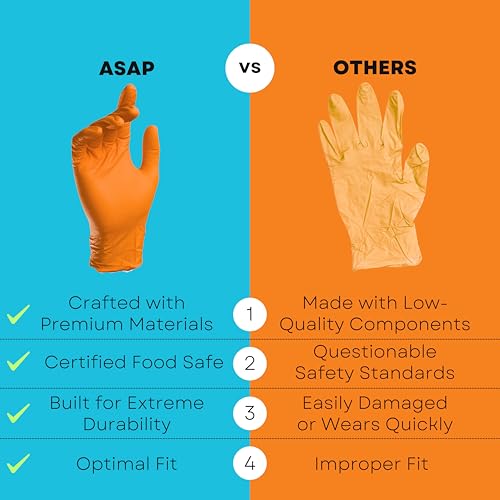 ASAP T-grip Orange Nitrile Gloves Disposable Latex Free 8 Mil, Raised Textured Grip Powder Free, Mechanic & Safety - size: Large (Pack of 50), style: Box of 50