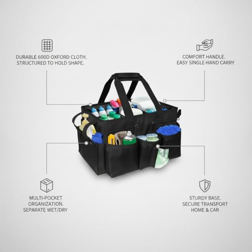 Fits Standard Spray Bottles Cleaning Caddy, Portable 600D Oxford Tool Organizer with Handle for Home and Car Detailing