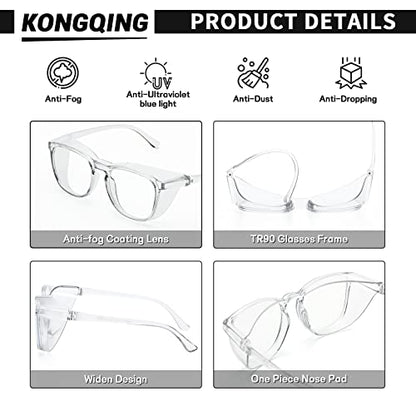 Safety glasses Goggles Nurses Protective Eyewear - Anti Fog Square Frame Stylish Clear Glasses for Women Men - color: B18-douhua Blue Purple