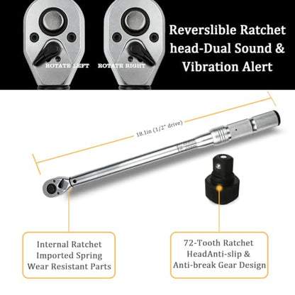 TYD 1/2 Inch Drive Click Torque Wrench, 10–110 Nm ±4% High Precision | Adjustable Torque Wrench 72-Tooth Ratchet Storage Case for Car Wheel Lug Nuts, Spark Plug, Motorcycle & Truck DIY Repair - style: TG-110(10-110NM)