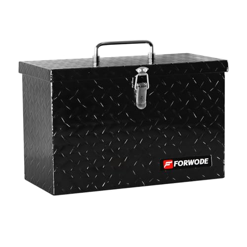 FORWODE 16 Inch Aluminum Truck Tool Box Lockable Truck Bed Tool Box Waterproof Truck Bed Storage Box with Top Foldable Handle Small Truck Tool Chest for Pickup, Truck Bed, RV, Trailer & Garage (Black) - color: Black, size: 16x7.5x10 inch