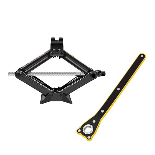Car Jack Kit - Scissor Car Jack Max 2 Ton(4,409 lbs) Capacity Portable Emergency Tire Change Kit with Ratchet Lug Wrench - Saving Strength Design - size: Upgraded 2 Ton Scissor Jack