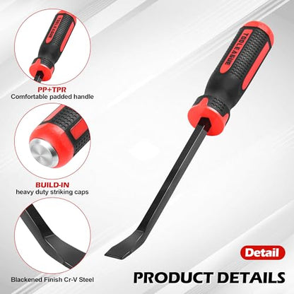 TOOLEAGUE Utility 4Pcs Pry Bar Set,8",12",18",24" Mechanic Hand Tools with Thicker Strike Cap Handle,Heavy Duty Pry Bar Tools for Automotive,Black and Red - size: 8",12",18",24"