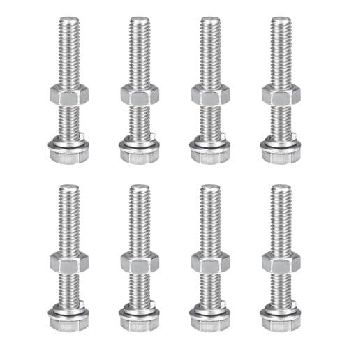 uxcell M8 x 50mm Hex Head Screws Bolts, Nuts, Flat & Lock Washers Kits, 304 Stainless Steel Fully Thread Hexagon Bolts 8 Sets - size: M8 x 50mm