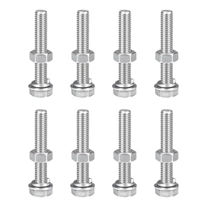 uxcell M8 x 50mm Hex Head Screws Bolts, Nuts, Flat & Lock Washers Kits, 304 Stainless Steel Fully Thread Hexagon Bolts 8 Sets - size: M8 x 50mm