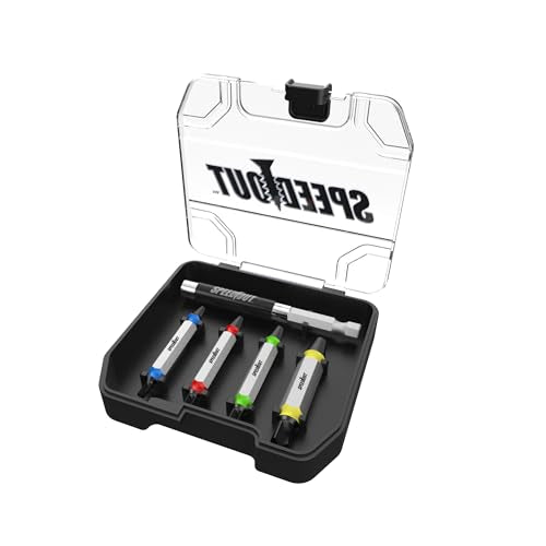 SpeedOut Impact 5-Piece Damaged Screw Extractor Set – Impact Rated Bits with Quick Connect Adapter & EZ View Case – Helps Remove Stripped Screws – Color Coded Extractors – Works with Standard Drill