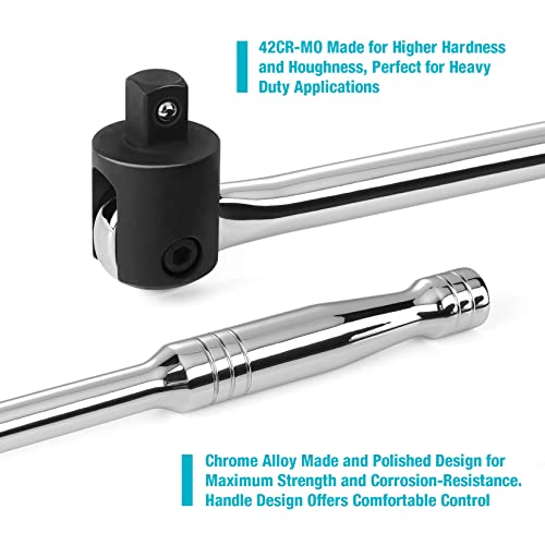 DURATECH 1/2" Drive 24-Inch Heavy Duty Breaker Bar with 240° Flex Head | Spring-loaded Detent Ball, Premium Chrome Alloy Made, Ideal for Industrial, Construction, and Mechanic Tasks - color: Silver, size: 24 in