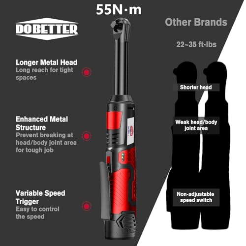 Dobetter Electric Ratchet Wrench 3/8 Cordless Ratchet Wrench Set, Extended 55 N·m Battery Powered Ratchet Tool with 2 * 2Ah Battery, 1 Fast Charger, 7 Sockets, 2 Screwdrivers, 2 Adapters - size: long-2battery