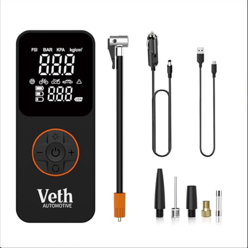 VT05 Portable Tire Inflator, 150 PSI Cordless Air Pump | 2500mAh, Triple Battery, Auto Shut-Off, LED Display, USB-C Out, for Car Motorcycle Bike Balls, Inflates in 1 Min