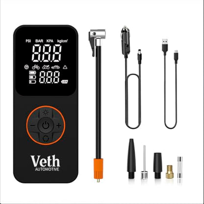 VT05 Portable Tire Inflator, 150 PSI Cordless Air Pump | 2500mAh, Triple Battery, Auto Shut-Off, LED Display, USB-C Out, for Car Motorcycle Bike Balls, Inflates in 1 Min