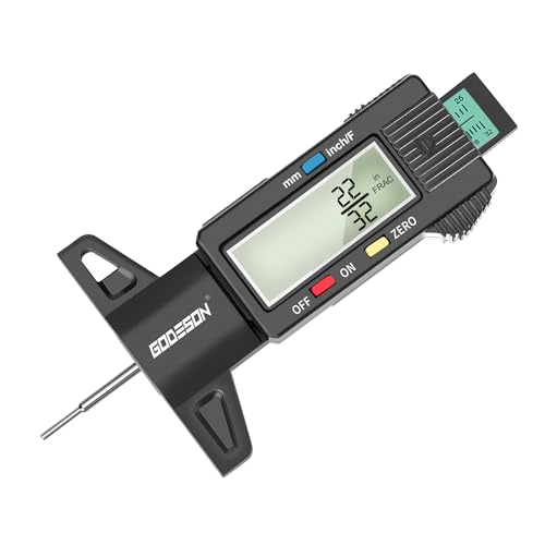 GODESON Tire Tread Depth Gauge, Digital Tire Tread Depth Gauge with 3 Modes-Fractional Inch, Decimal Inch and Millimeter, Tire Depth Gauge for Motorcycles, Cars, SUV, Easy to Read Tread Depth Gauge - color: Black