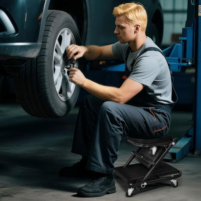 Magshion Garage Creeper Seats on Wheels, Length 40" 330 lbs Capacity 2 in 1 Folding Mechanic Creeper Garage Stool Lay Down or Sit (Black) - color: Black, size: 40"