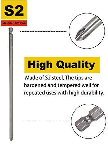Rocaris 5 Pack Extra Long Phillips Screwdriver Bit Sets, 12 Inch | 1/4 Inch Hex Shank Magnetic Screwdriver Bits Cross Head S2