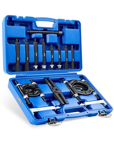 Bearing Puller Set, 5 Ton Capacity Bearing Separator, Pinion Wheel Bearing Removal Kit with 2" and 3" Jaws, Wheel Hub Axle Puller Set, Heavy Duty Bearing Splitter Tool Kit with Blue Case - color: black bearing separator