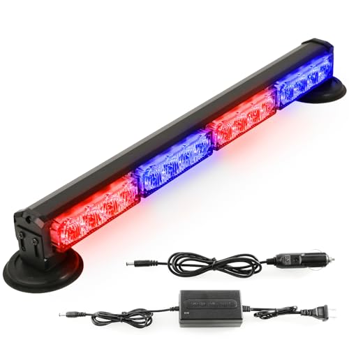 19" Emergency Strobe Lights Bar for Trucks/Vehicle/Car, Portable Mini Roof Top Plow Hazard Flash Beacon Warning Light w/Magnetic Base (R/B/R/B) - color: #10 R/B/R/B, size: 18 inchs