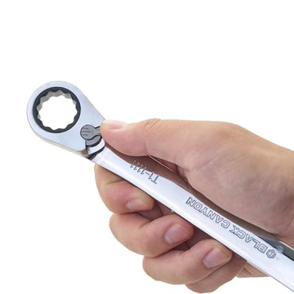 BLACK CANYON 3/4 Inch Ratchet Combination Wrench, 12-Point Box End & Hex Opening, Polished Steel Ratcheting Wrench with SAE & Metric Sizes - size: 3/4 Inch, style: Inch