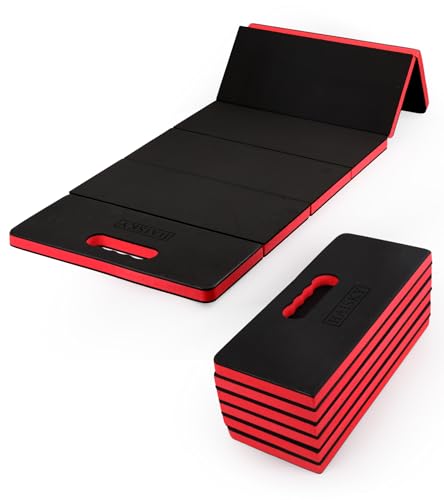 Foldable Mechanic Mat Kneeling Pad, 1.2" Extra Thick Density EVA Foam Portable 5-Fold Kneeling Mat, 47" x 18" for Working under Car, Gardening, Yardwork, Workshop Repairing, Camping - color: RED & BLACK