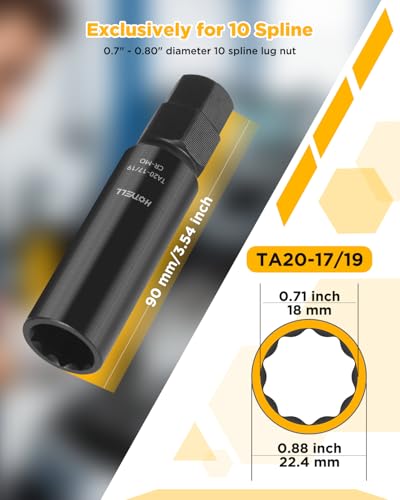 10 Spline Lug Nut Key, Thicker Wall 10 Point Wheel Lock Socket Set | CR-MO Wheel Lugnut Removal Tool for Aftermarket Locking Lug Nuts, Compatible with Bimecc Lug Nuts - style: TA20-17/19