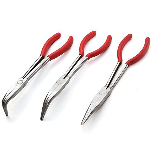 XtremepowerUS 9 Pieces 11" Long Reach Needle Mechanics Electricians Craft & Hobby Nose Pliers 45° Bent Nose，90° Bent Nose Plie Diagonal Pliers for Narrow Spaces with Pouch Set