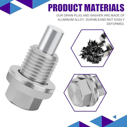 M14×1.5 Magnetic Oil Drain Plug, Transmission Oil Plug, Oil Pan Sump Drain Nut Bolt Screw Repair Kit, Car Magnetic Oil Drain Plug Removal Tool for Honda, Mazda, Suzuki, Jeep, Odyssey - color: Silver