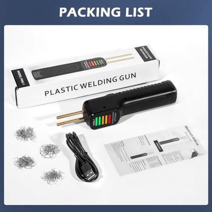 Cordless Plastic Welder, Portable Plastic Welding Kit USB-C Charging, 200pcs Hot Plastics Stapler, Plastics Soldering Kit with LED Light(balck)