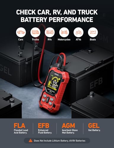 AstroAI Car Battery Tester 12V/24V — 100-2000 CCA, Alternator & Charging System Analyzer, Compatible with FLA/AGM/Gel/EFB, for Cars, Trucks, RVs & Marine Vehicles