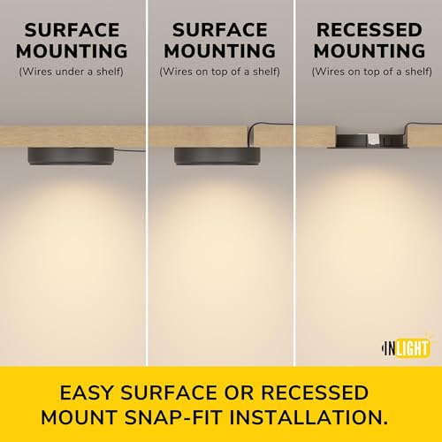 GETINLIGHT 2.5" Wide 3000K Dimmable LED Puck Lights Kit, Plug-in Installation with Recessed or Surface Mounted, Bronze Finish Over Metal Construction, Set of 3, IN-0113-3-BZ - color: Matte Bronze