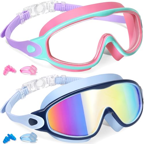 Keary 2 Pack Kids Swim Goggles for 3-15 UV Protection Anti-Fog Pool Water Swimming Goggles for Boys Girls Youth Toddler - color: Pink & Bule
