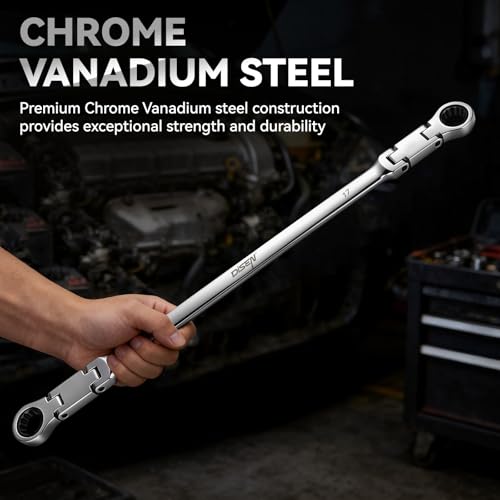 DISEN Extra Long Flex Head Ratchet Wrench Metric 12-13MM, Double Jointed Box End Ratcheting Combination Wrench, 72-Teeth, Cr-V Steel,12 Point - size: 12-13mm SET