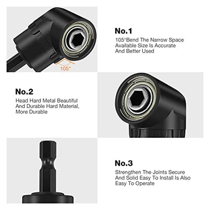 CIGOTU Impact Grade Socket Adapter Set - 3 Pcs Extension Drill Bit Socket Wrench Adapter for Impact Driver 1/4 3/8 1/2" Drive, 105 Degree Right Angle Drill Attachment for Household Workplace Industry - color: 4p*black