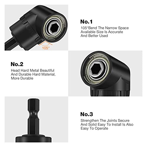 17pcs Flexible Drill Bit Extension, Include 3pcs Impact Socket Adapter 2pcs Hex Shank 105° Right Angle Drill Attachment 10 Short Screwdriver Bits Bendable Drill Bit Extension and 90° Angled Bits - color: 17p*black