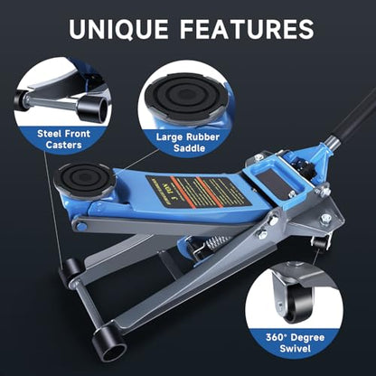 LARBANKE 3 Ton Low Profile Floor Jack,Hydraulic Carbon Steel Car Jack with Dual Pistons Quick Lift Pump,Easily Slide into Cars&Provide Stable Support,Lifting Range2.87-19.69",for Verious Cars - size: 497mm