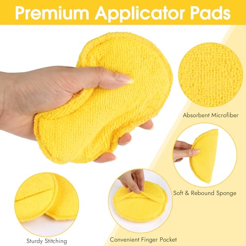 10 Pack Wax Applicator Pads Microfiber with Finger Pocket for Car Wax | 10-pack microfiber foam pads with finger pocket, Scratch-free waxing for cars & household, Machine washable & reusable - color: Yellow