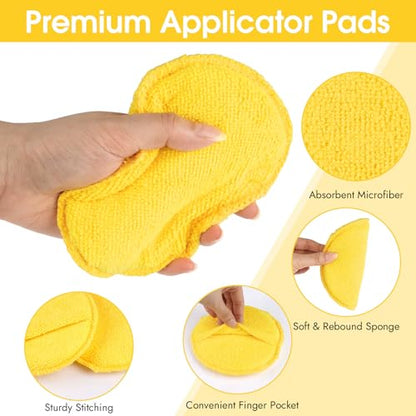 10 Pack Wax Applicator Pads Microfiber with Finger Pocket for Car Wax | 10-pack microfiber foam pads with finger pocket, Scratch-free waxing for cars & household, Machine washable & reusable - color: Yellow