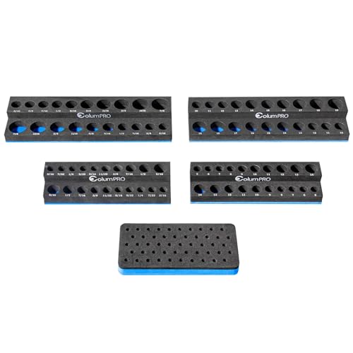 Foam Socket Organizer for Tool Box Drawer,Sockets Holder for Both 3/8&1/4” Square Drive Deep&Standard Sockets (Metric&SAE),and 1/4” Hex Bit Holder Organizer for 50 Bits,tool organizer trays