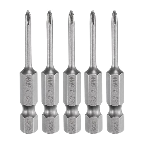 HARFINGTON 5pcs #0 Phillips Screwdriver Bit PH0 1/4" Hex Shank 2" (50mm) Long Magnetic S2 Steel Industrial Grade Screw Driver Bit Cross Head Electric Drill Bits 0.098" (2.5mm) Rod - size: PH0 x 50mm x 2.5mm