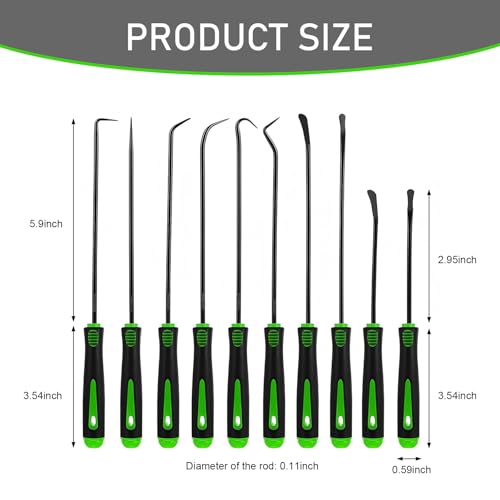 10 PCS Pick Hook Tool Set, Car Oil Seal O-ring Precision Pick Hook Removal Tool, Seal Puller for Removing Hoses, Gaskets, Locks, Universal for Most Cars, Trucks, SUVs (Green)