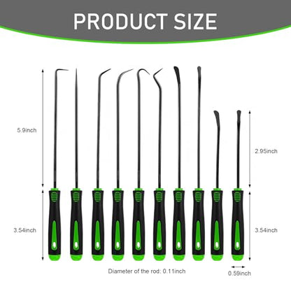 10 PCS Pick Hook Tool Set, Car Oil Seal O-ring Precision Pick Hook Removal Tool, Seal Puller for Removing Hoses, Gaskets, Locks, Universal for Most Cars, Trucks, SUVs (Green)