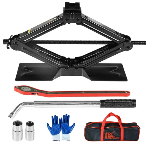 Big RED Car Jack 2Ton/4409 lbs Universal Scissor Jack with Rubber Pad, Portable Tire Changing Kit with Lug Wrench, Emergency Kit for Sedan SUV MPV - size: 2Ton