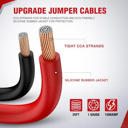 Nilight 1 Gauge 25 Feet Heavy Duty Jumper Cables 900 Amp Booster Battery Cables with Permanent Installation kit and Quick Connect Plug Includes Carrying Bag for 12V & 24V Cars SUVs and Trucks - size: 1 Gauge 25 FT Quick Connect
