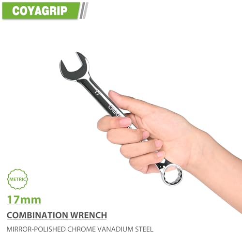 17mm Wrench, Industrial Grade Spanner, Combination Wrenches Metric with 12-Point Box End, 15-Degree Offset, 17mm Wrenches Chrome Vanadium Steel Mirror Polished - size: 17mm