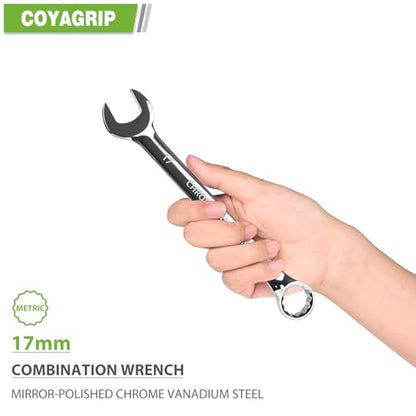 17mm Wrench, Industrial Grade Spanner, Combination Wrenches Metric with 12-Point Box End, 15-Degree Offset, 17mm Wrenches Chrome Vanadium Steel Mirror Polished - size: 17mm